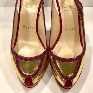 Christian Louboutin Patent Leather Slingbacks Sandals Red Gold Purple 35.5